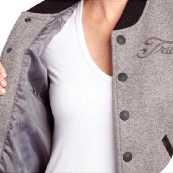 True Religion Black Gray Bomber Jacket Size XS - Picture 4 of 9